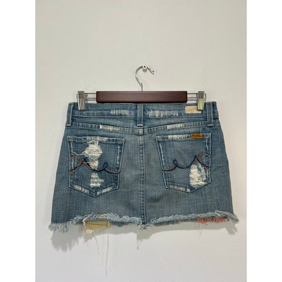 Y2K Vintage Angels Denim skirt size S micro mini distressed embroidered raw hem - Picture 7 of 10